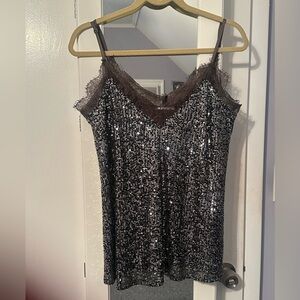 Sequin Lace Trim Cami Top